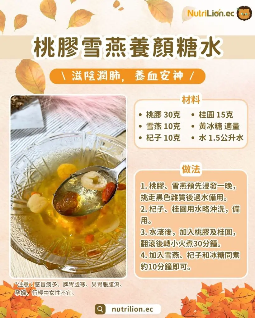 秋天湯水— 9. 桃膠雪燕養顏糖水