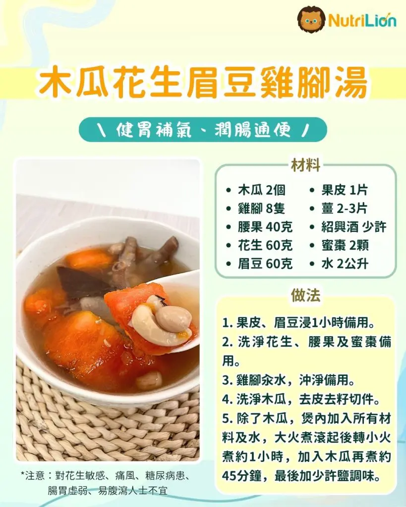 木瓜花生眉豆雞腳湯
