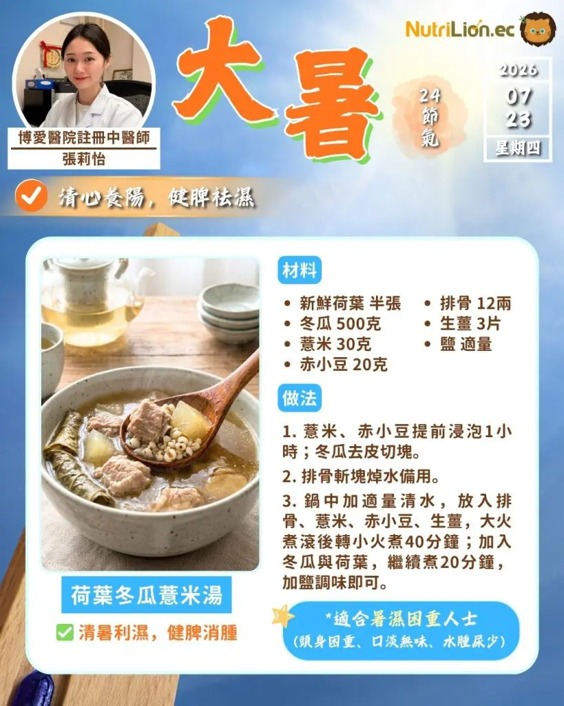 大暑：荷葉冬瓜薏米湯