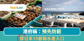 【核廢水】港府稱預先防範 禁日本10都縣水產入口