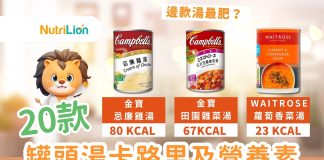 【罐頭湯卡路里】20款罐頭湯卡路里低脂首選蕃茄湯/蔬菜湯 罐頭湯卡路里-20款罐頭湯卡路里